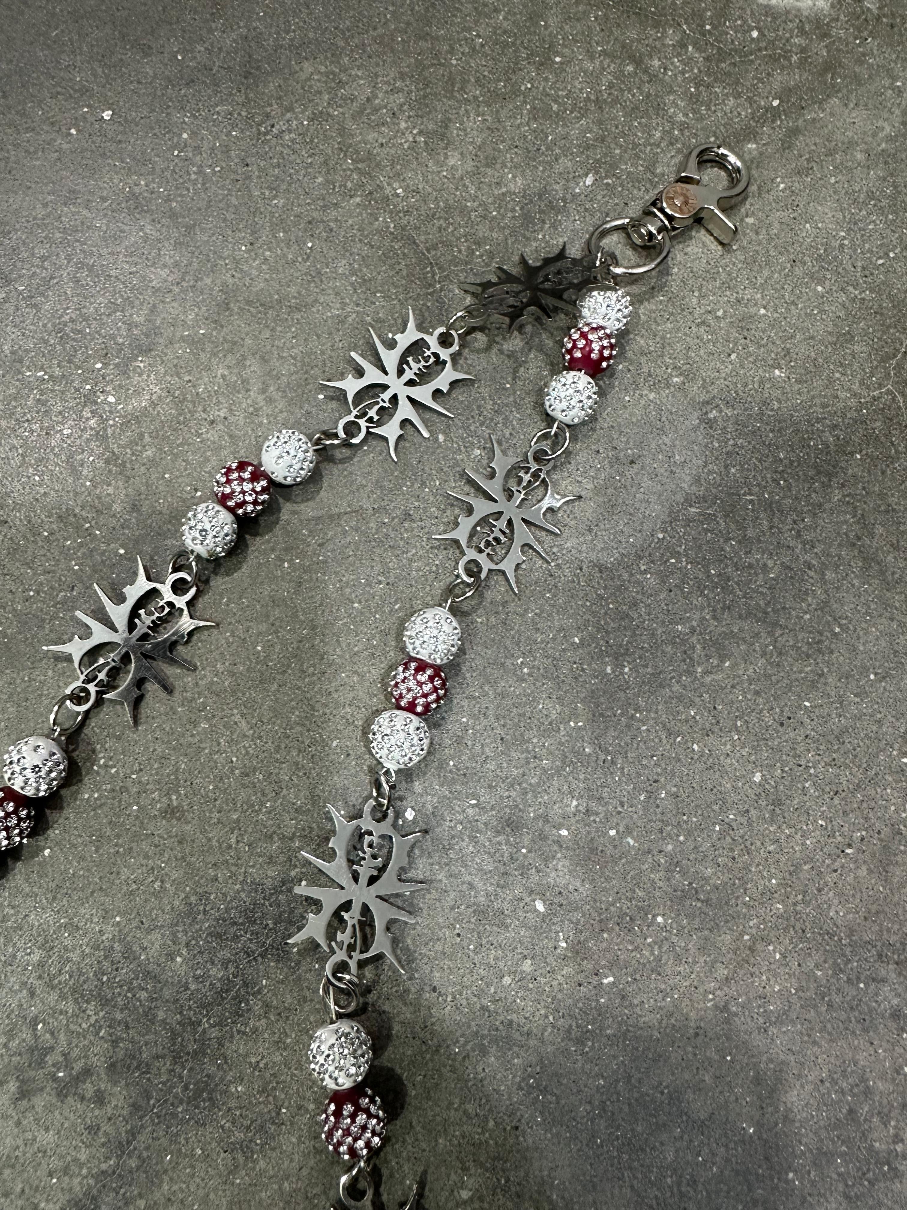 4EVAHAVIN Red & Silver Beaded Double Pocket Chain