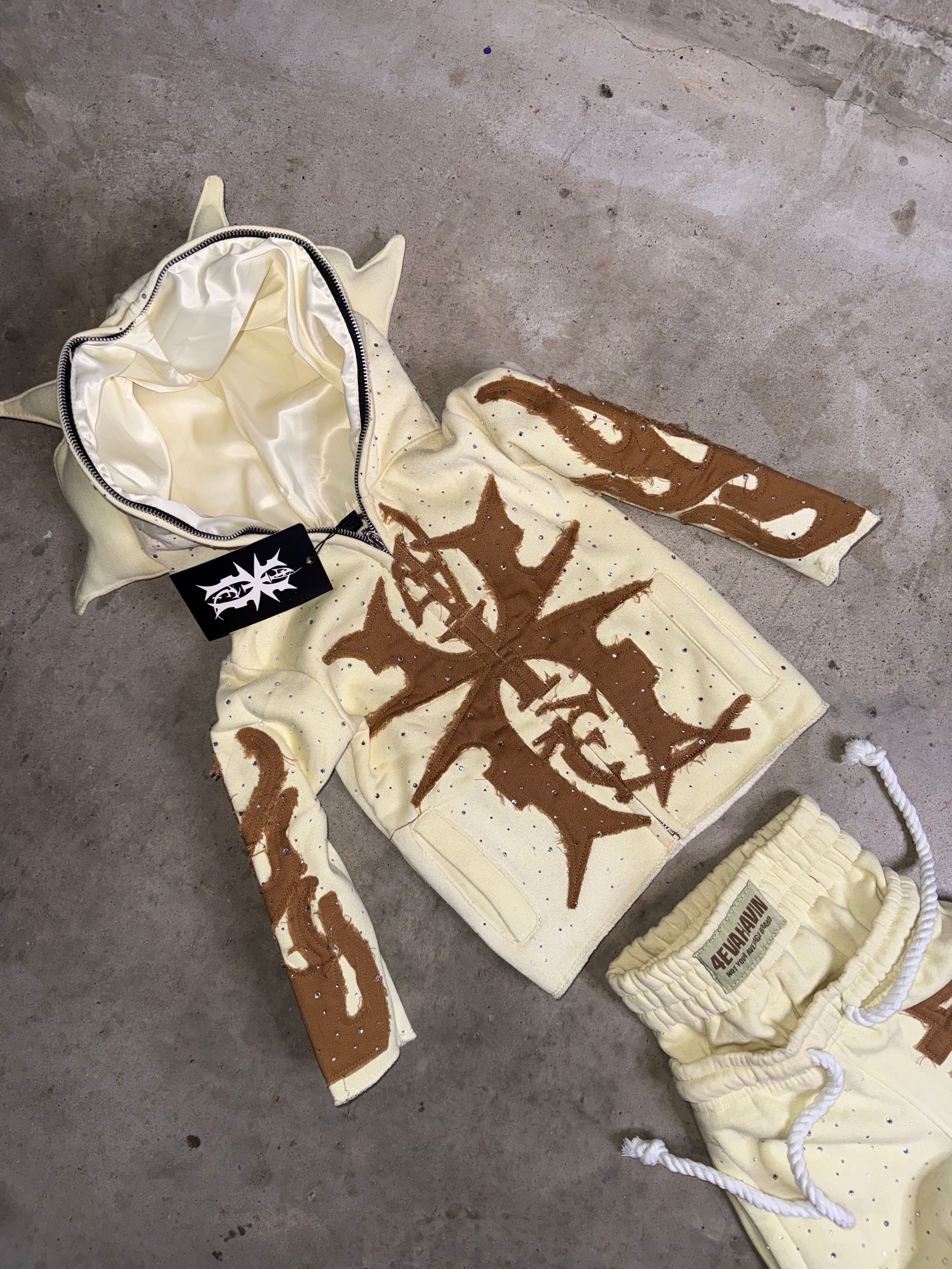 Cream & Brown Full Zip Set "Adults"