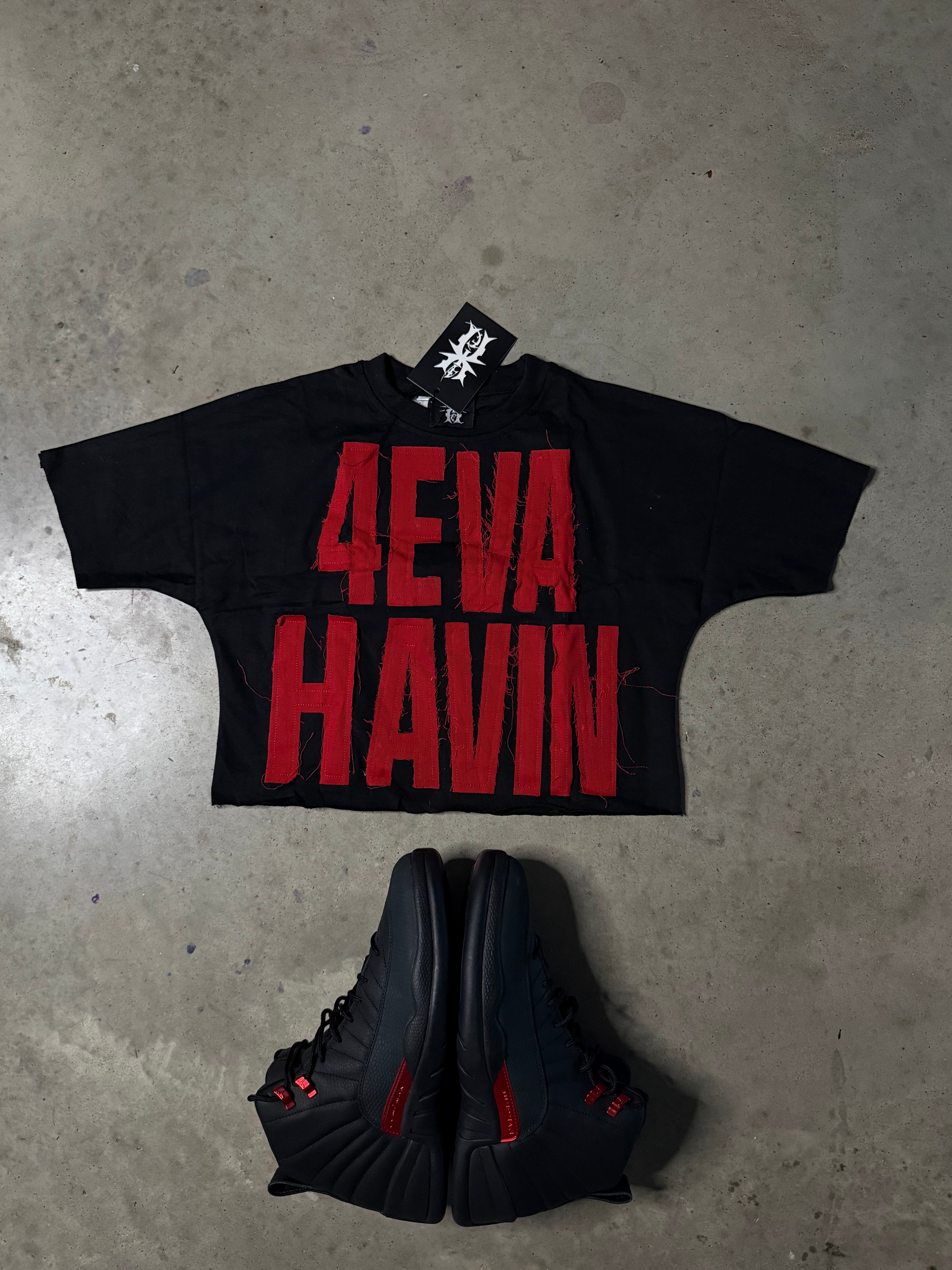 BLACK AND RED CROPPED & BOXY TEE "ADULTS"