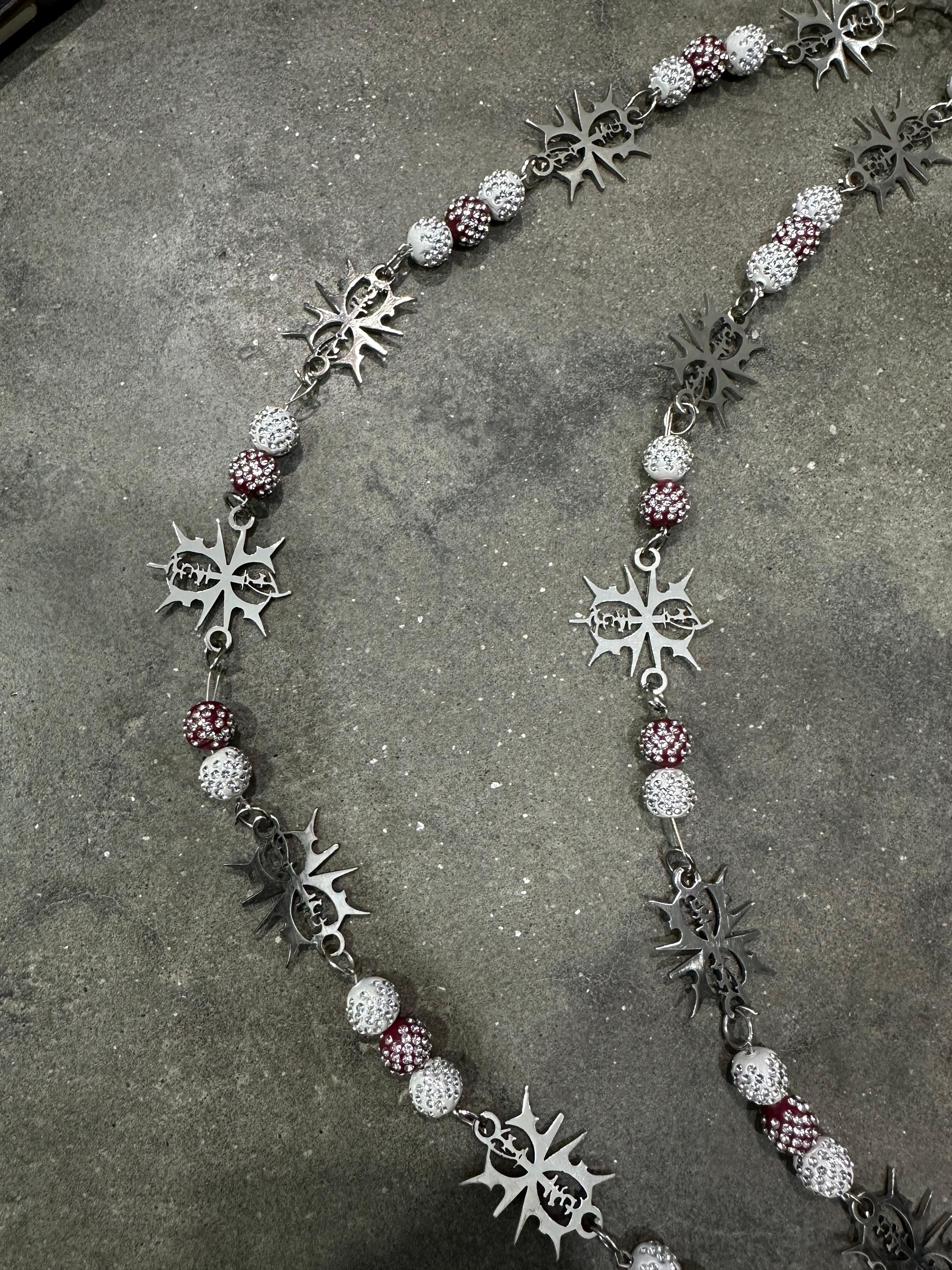 4EVAHAVIN Red & Silver Beaded Double Pocket Chain